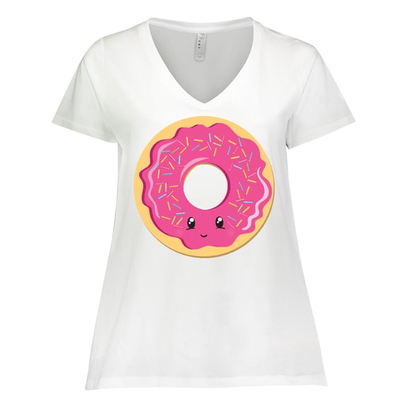 Inktastic Hot Pink Donut Women's Plus Size V-Neck T-Shirt