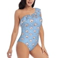 thumbnail image 3 of Haiem French Bulldog Head Women's One Piece Swimsuits Tummy Control One Shoulder Bathing Suits Ruffle Swimwear-Small, 3 of 8