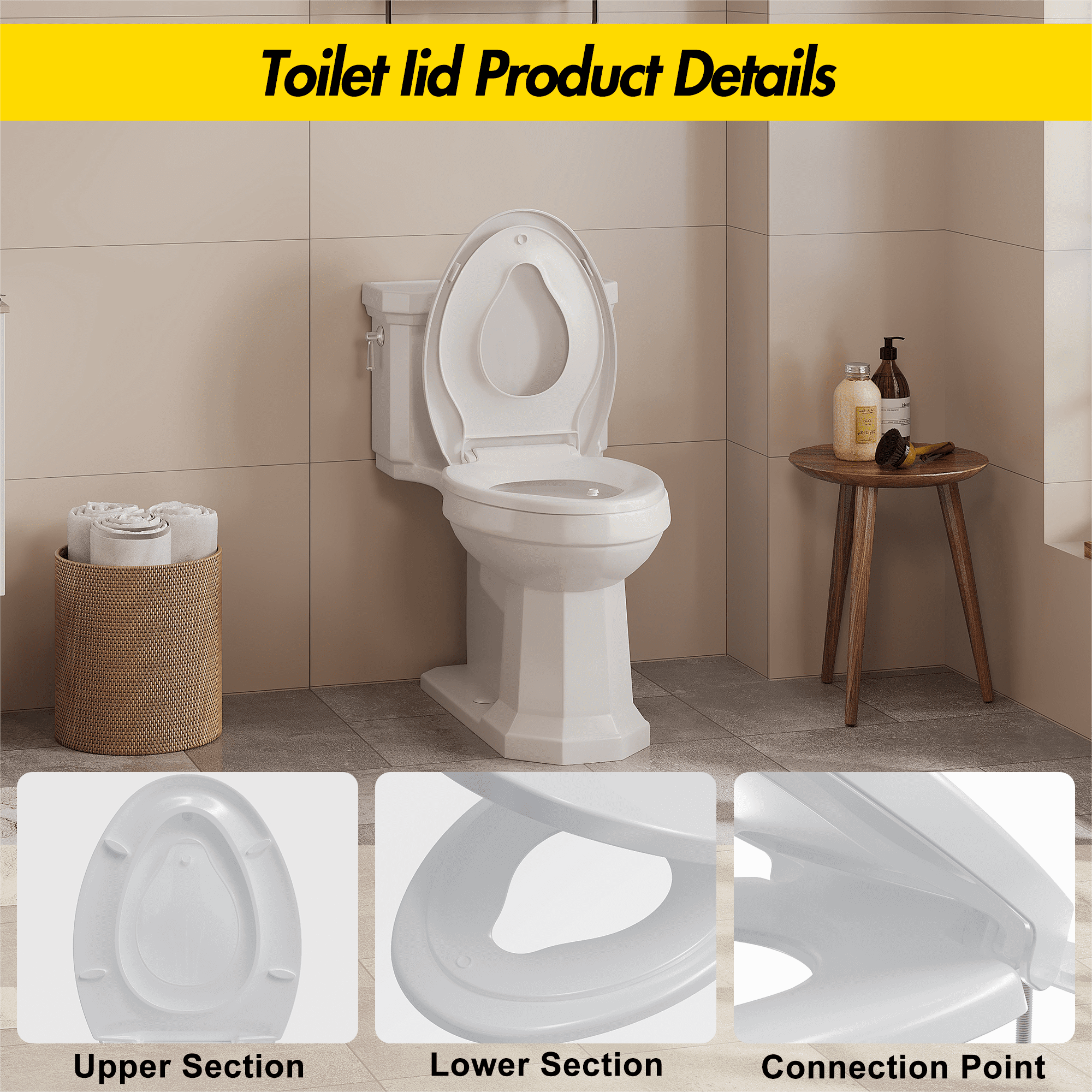 Premium Toilet Seat, Slow Close & Quick Release Toilet Seat with Secure-Lock No Slip Hinges