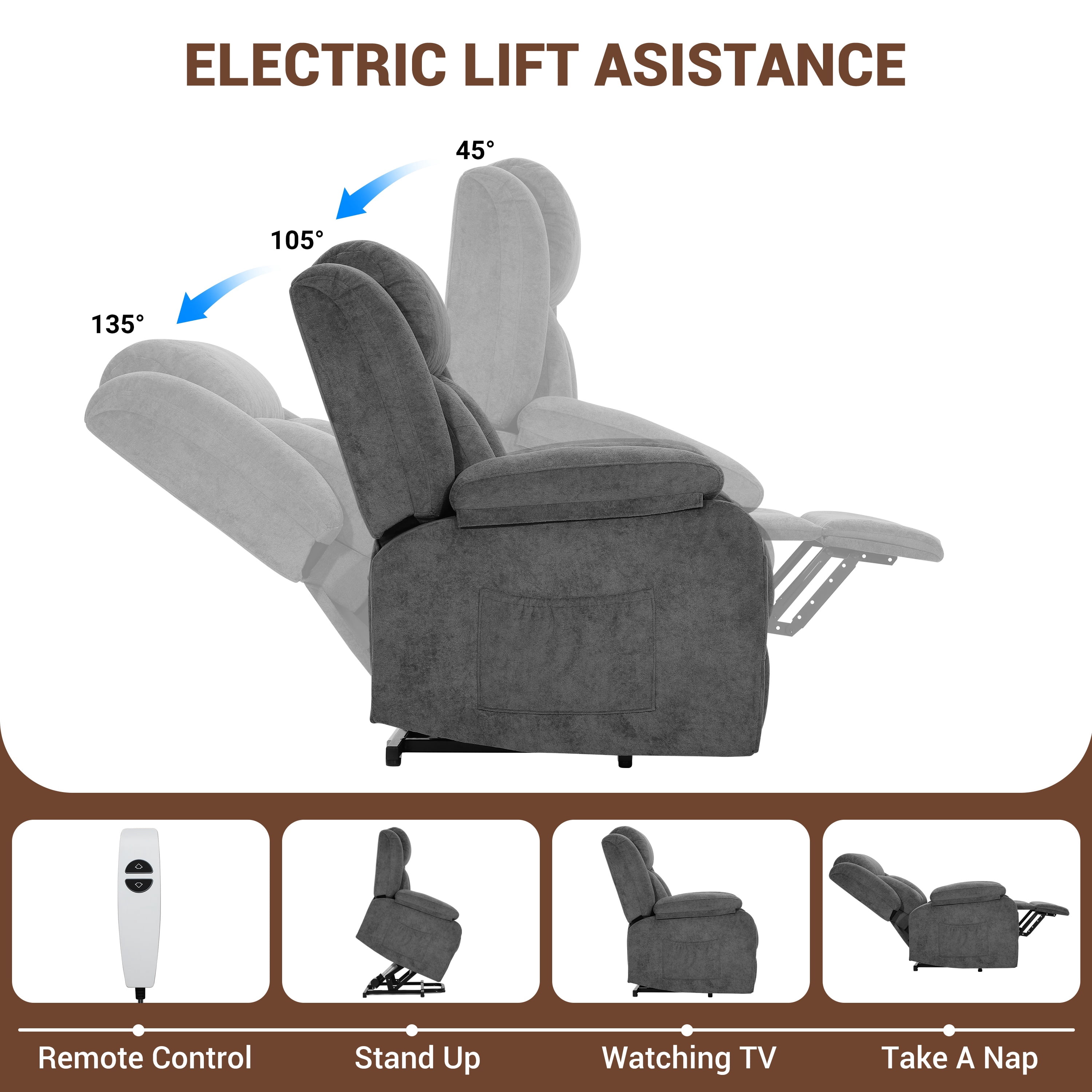 LEGAHOME Power Lift Recliner for Elderly, Electric Easy Stand Assist Lift Chair without Heat and Massage, Senior Recliner Chair Home Theater Recliners for Living Room, 350 lbs Capacity, Gray