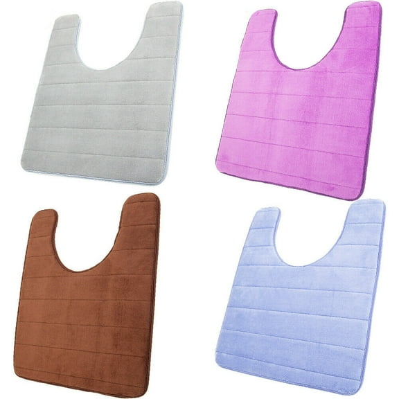 Memory Foam Contour Toilet Bath Rug, U-Shaped Non Slip Absorbent Thick Soft Washable Bathroom Rugs, Gray