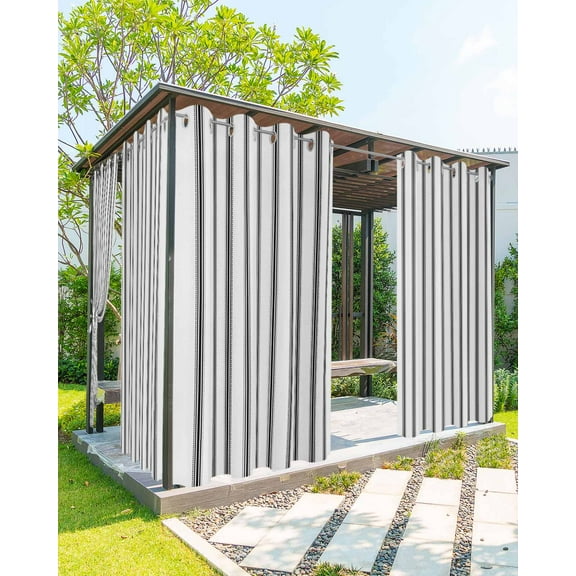 Outdoor Curtains for Patio White and Black Striped Geometric Waterproof Privacy Outside Curtains with 2 Tiebacks Grommet Top Pergola Curtains for Porch Cabana Gazebo 1 Panel, 54x108 inch