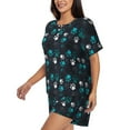 thumbnail image 2 of Uemuo Animal Footprints Pattern Women's Short-Sleeved Pajama, Button-Front Loungewear, 2-Piece Summer Sleepwear, Elastic Drawstring Shorts-Large, 2 of 7