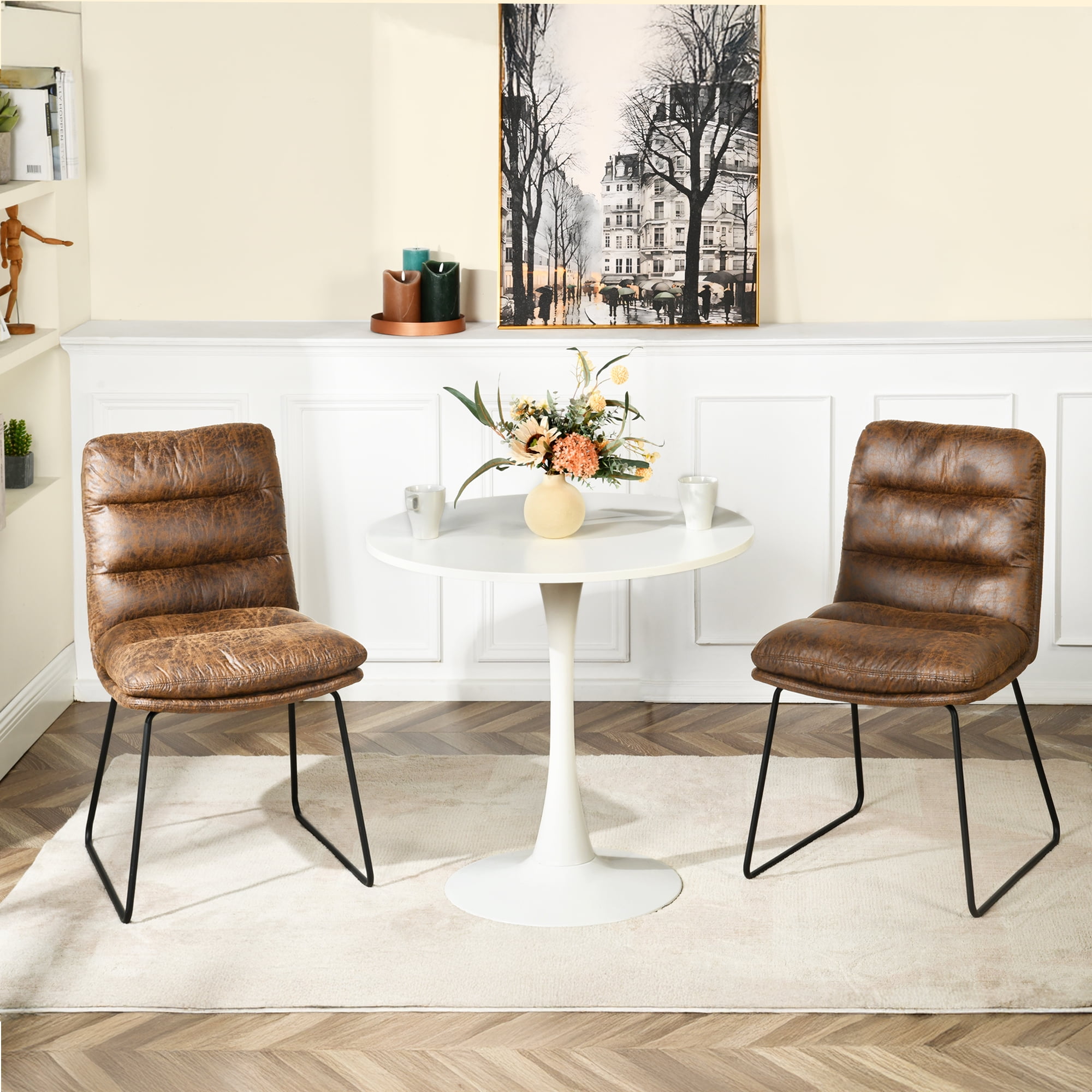 Homy Casa Set of 2 Faux Leather Tufted Accent Chairs with Sled Base for Entryway Lounge