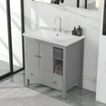 thumbnail image 2 of 30 Inch Bathroom Vanity Cabinet with Sink Combo, Free Standing Bathroom Vanity Set in Brown Finish, Bathroom Vanity Cabinet with 2 Doors, Drawer and Shelves Undermount Ceramic Sink, Solid Wood Frame, 2 of 9