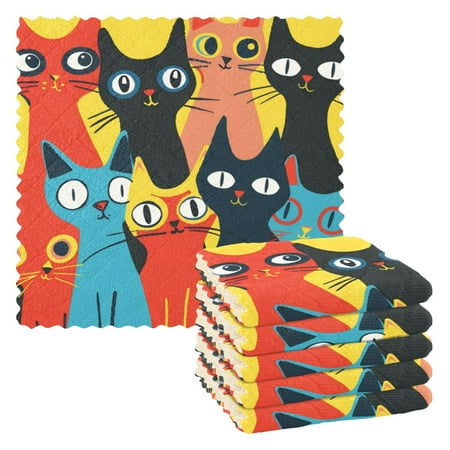 

6 Pieces of Kitchen Towels 11x11Inch Kitchen Dish Cloths Kitchen Dish Towels Reuseable Cleaning Cloths Art Cat