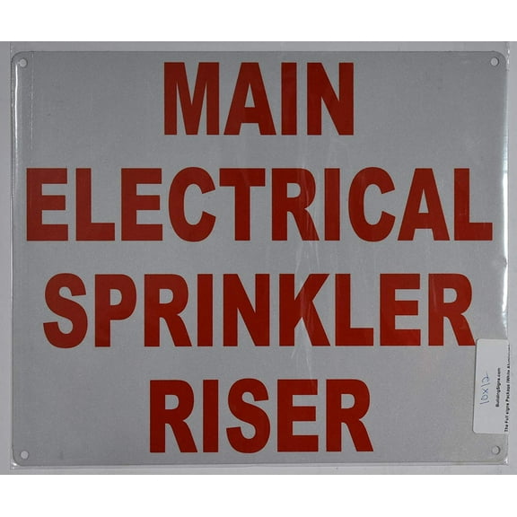 Main Electrical Sprinkler Riser Sign (White, Reflective, Aluminium 10x12)