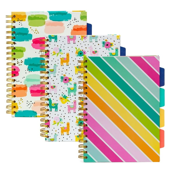 Pukka Pad , Carpe Diem 5-Sujets, Spirale, Carnet à Onglets, Lot de 3 7 x 10 Po. 100 Feuilles, Multicolore