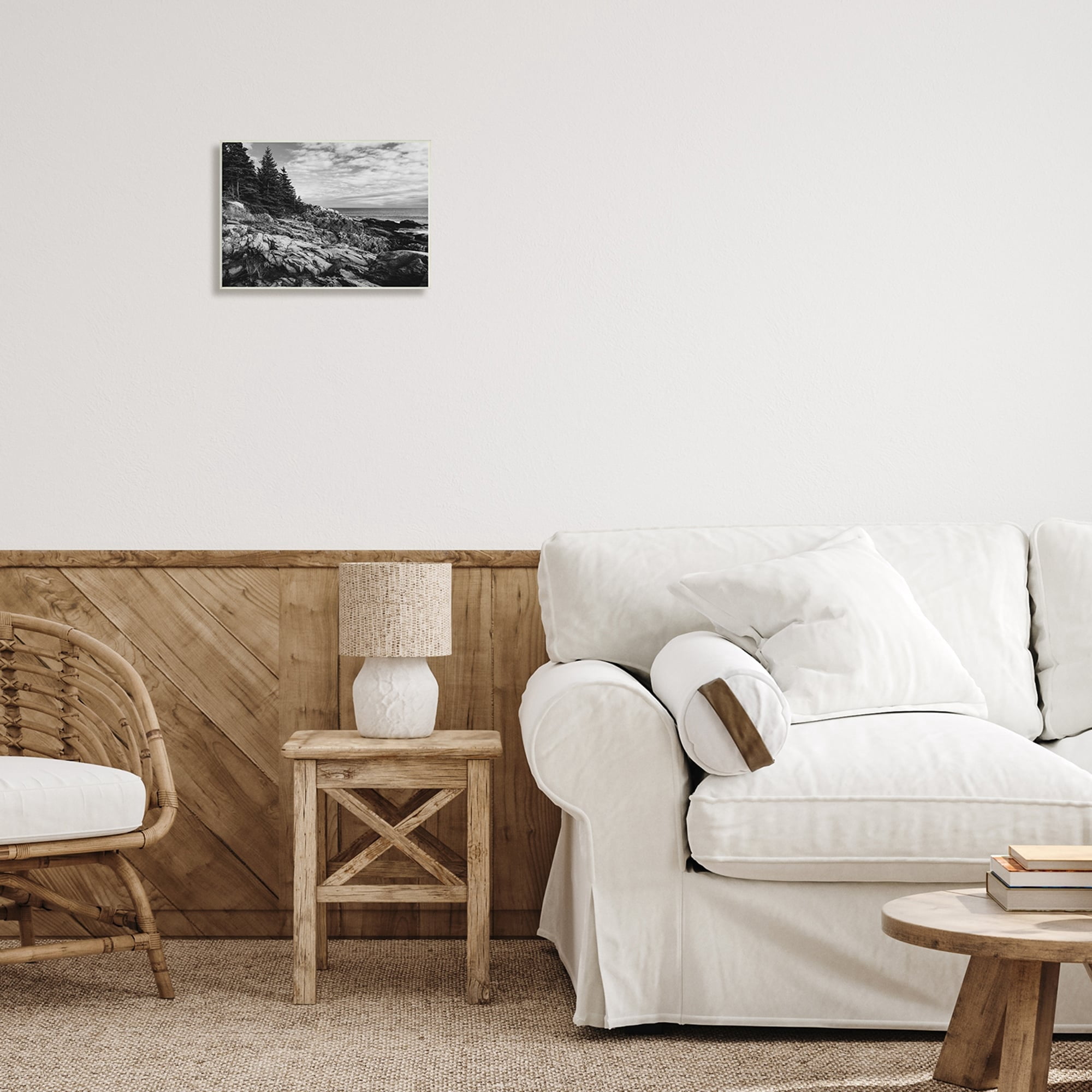 Stupell Industries Rocky Ocean Water Cloudy Coast Monochrome Nature Wood Wall Art, 15 x 10, Design by Daniel Sproul