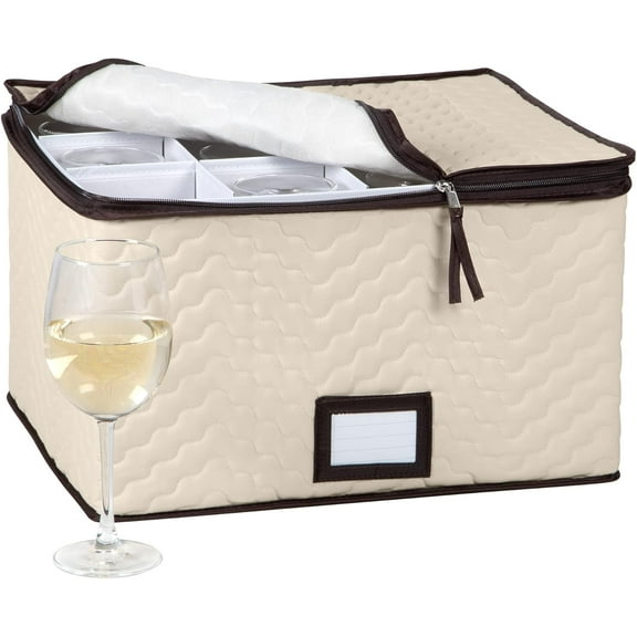 China Storage Box Moving Box for Cutlery, Glasses, Plates, Mugs and Saucers, Sturdy Quilted Microfiber Dish Organizer with Dividers for Seasonal Storage