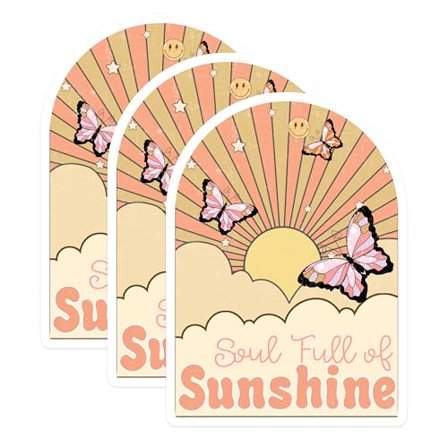 (3 Pack) Sunshine Soul Decals - Butterfly Sticker - Positive Vibes Stickers - 3 Inches On Longest Side - Easy Peel & Apply - Made in USA - 3MCS6038