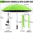 thumbnail image 4 of 2 PACK Beach Umbrella with Clamp, 360 ° Adjustable Umbrellas for Chair, UPF50+ Umbrella for Beach Chair, Patio Chair, Wheelchair, Camping Chair, Golf Carts, 4 of 12