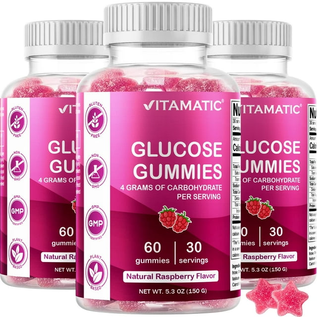 Gomitas masticables con glucosa Vitamatic, frambuesa natural, 60 unidades