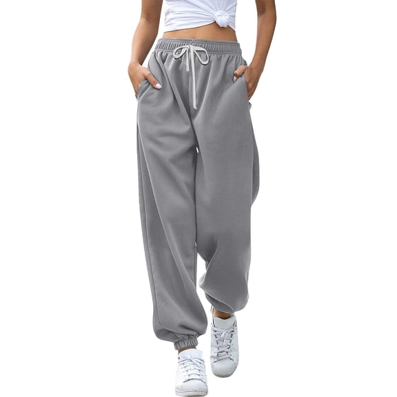 Gray Wide Leg Sweatpants Women's Bottom Sweatpants Joggers Pants Workout High Waisted Yoga Pants with Pockets Fashion Clothing