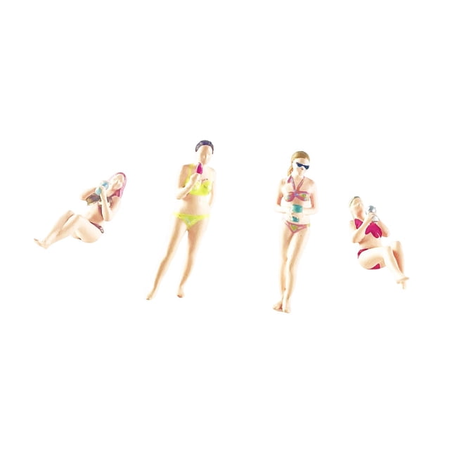 4 Piezas Miniatura Figura Personaje Bikini Playa Modelo Escena 1/64 Figura Chica Resina Detalles Realistas Adecuado para Maqueta Arquitectónica Miniaturas Educativas Fotografía 2.8cm