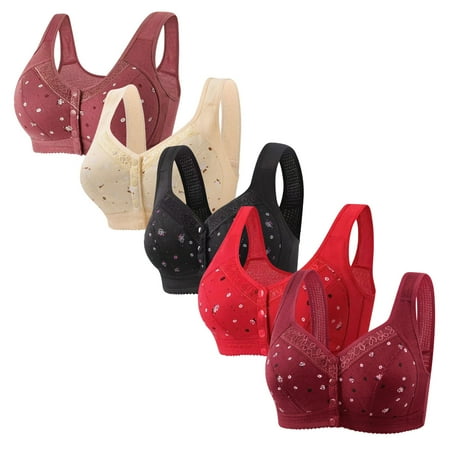 Fznquz 5 Pack Push Up Bras for Women Clearance No Wire Breathable Plus Size Front Closure Red Bralettes Bra