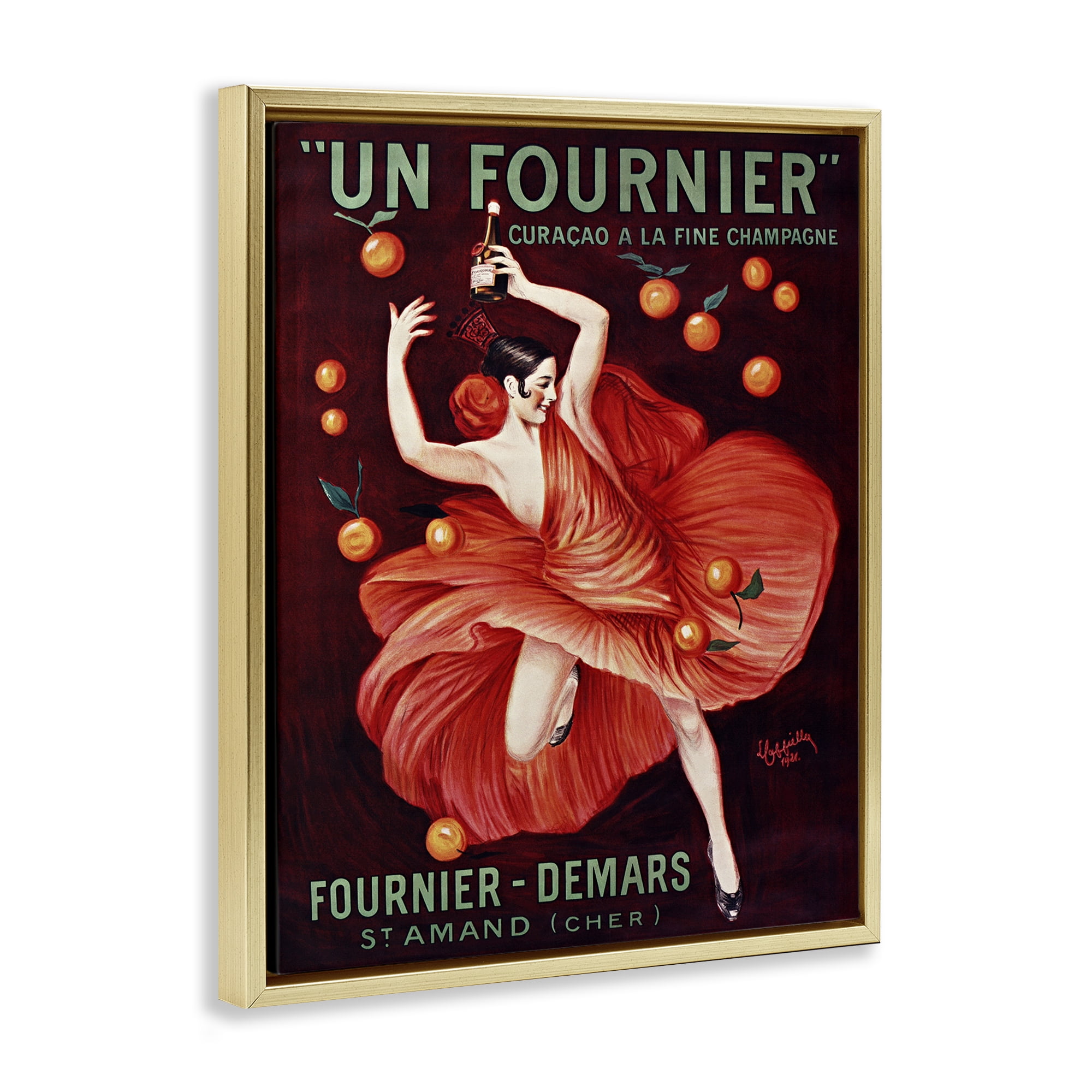 Stupell Industries Vintage Champagne Dancer in Red Gold Framed Floater Canvas Wall Art, design by Leonetto Cappiello