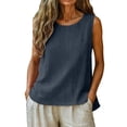 thumbnail image 2 of Cotton Linen Tank Tops for Women Lightweight Crew Neck Sleeveless Summer Shirts Gauze Loose Causal Athlete Camisole 2026 Navy M, 2 of 5