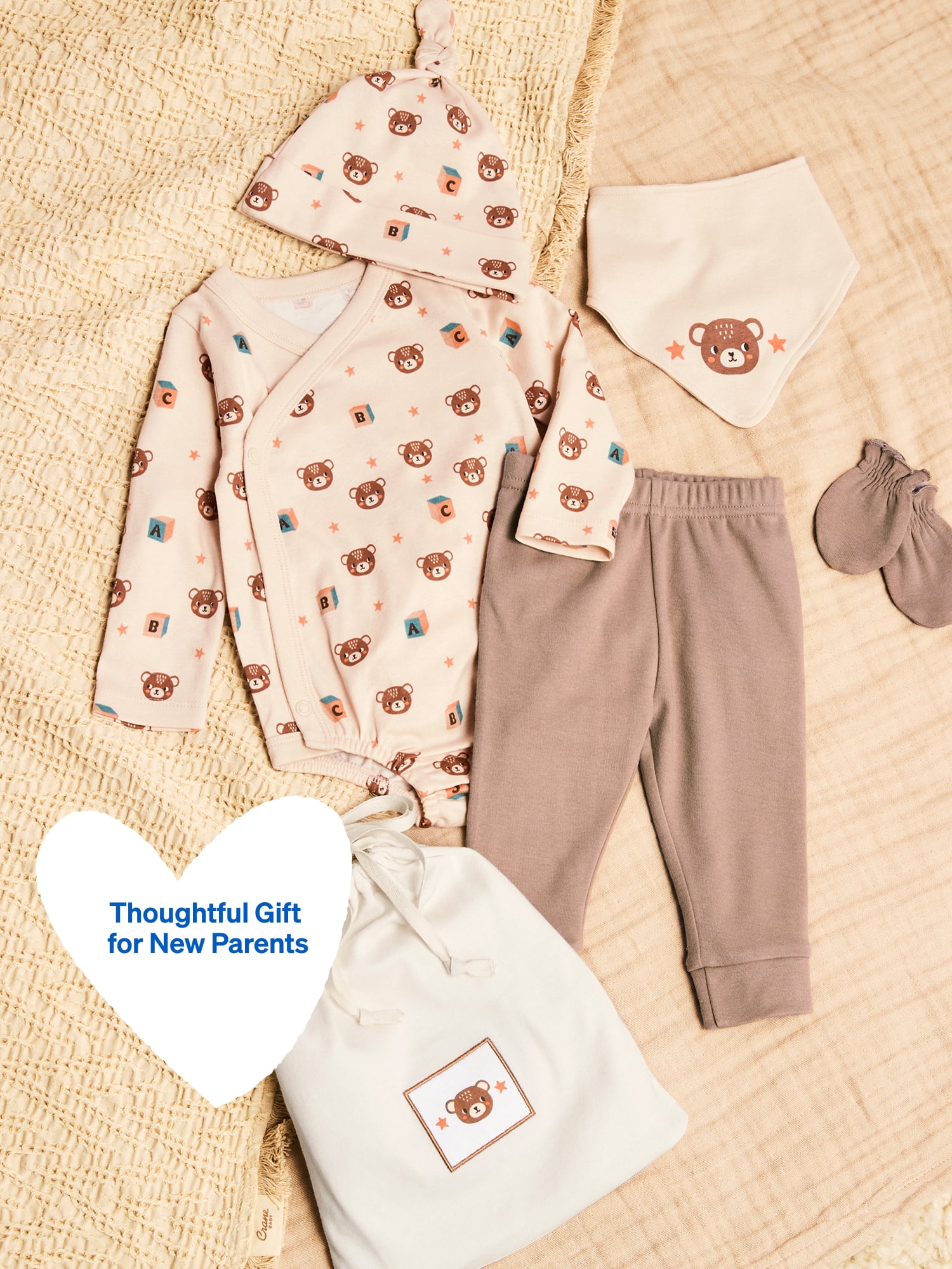 Garanimals Newborn & Baby 100% Cotton Newborn Essentials Set, Sizes Newborn–9M, 5-Piece