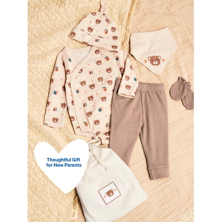 Garanimals Newborn & Baby 100% Cotton Newborn Essentials Set, Sizes Newborn–9M, 5-Piece