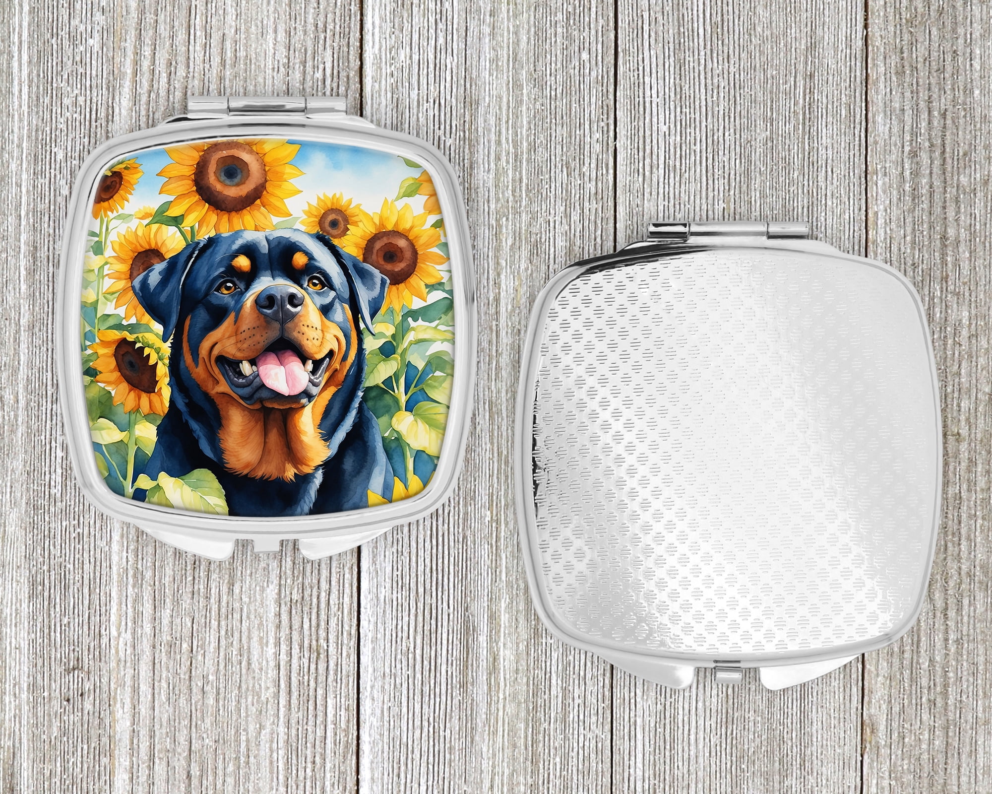 Rottweiler in Sunflowers Compact Mirror 2.75 in x 3 in