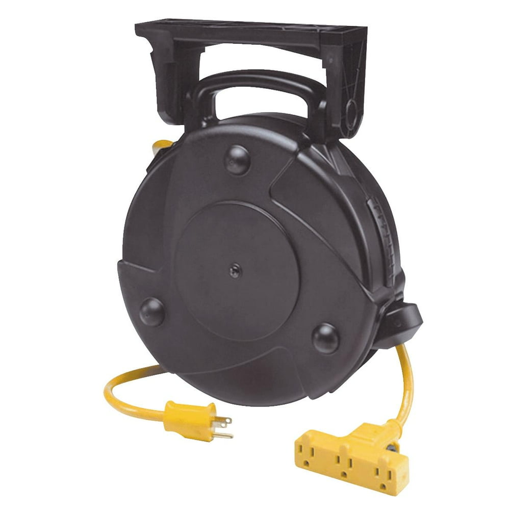 Heavy Duty Industrial Retractable Extension Cord Reel w/ TriTap and