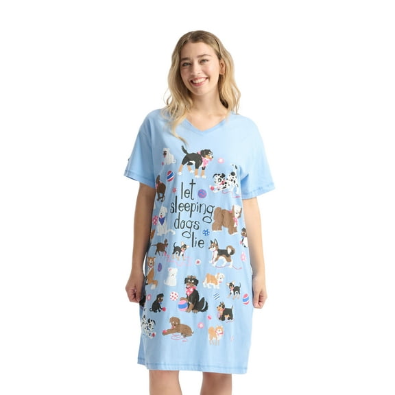Little Blue House Women's Cats & Dogs Sleepshirts Sleepwear, Let Sleeping Dogs Lie, One Size