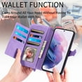 thumbnail image 2 of Compatible for Samsung Galaxy S24 Plus Wallet Case for Women Girls with Card Holder - Retro Embossed Flower Zipper Wallet PU Leather Flip Cover with Detachable Wrist Hand Strap, Purple, 2 of 9