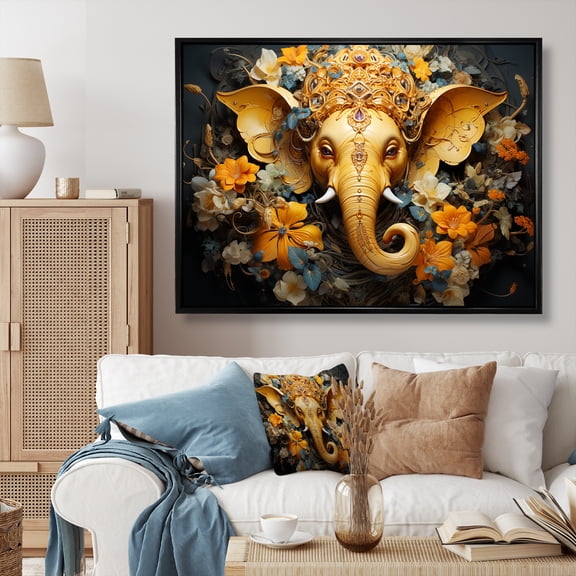 Designart "Turmeric-Tinted Elephant Dog: Ganesha In Hinduism" Hinduism Floater Framed Wall Art Prints