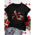 thumbnail image 1 of Camiseta de Moda de Verano para Mujer con Estampado de Leopardo, Tacones Altos, Texto Love y Diseño de Huella de Labios, 180g, Ropa Casual,Top de Moda,Patrón Geométrico,Diseño de Texto de Amor,Textura, 1 of 6