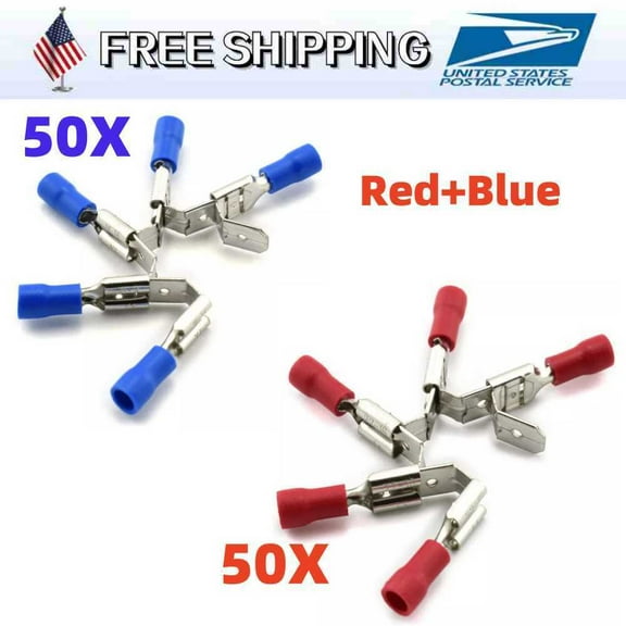 Red Blue Vinyl Insulated Piggy Back Wire Crimp Connector Spade Terminal 22-14AWG