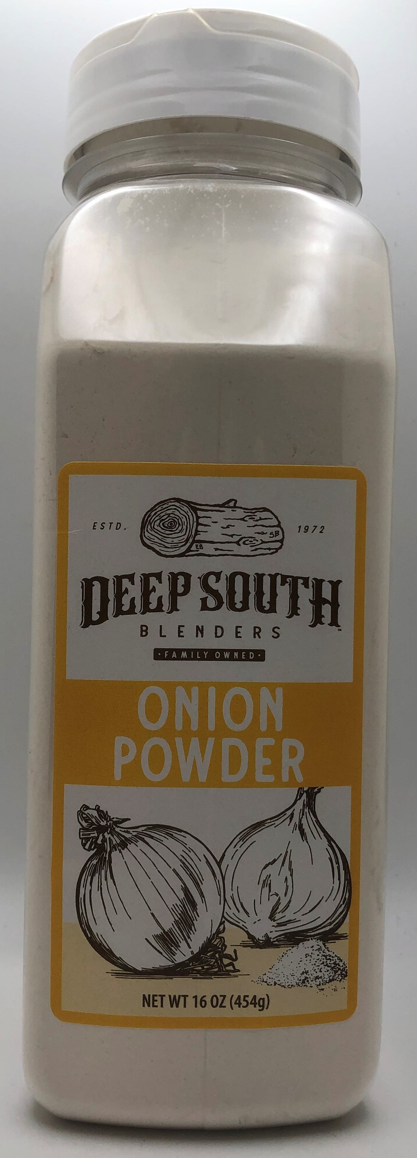 Deep South Fresh Onion Powder Packed in Large Resealable Plastic 16 oz Jars. Single Spice.