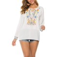 thumbnail image 3 of Women's Embroidered Tops Mexican Shirt V Neck Summer Casual Tops Peasant Tunic Loose Blouse, 3 of 6