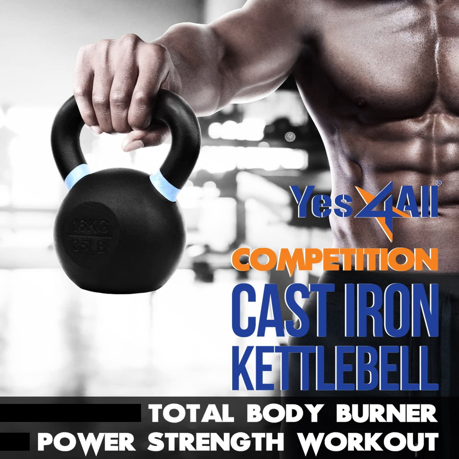 Yes4All 10kg / 22lb Powder Coated Kettlebell, Single