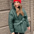 thumbnail image 2 of XFLWAM Women Winter Warm Zipper Jacket Coat Hooded Outwear with Belted Green M, 2 of 6