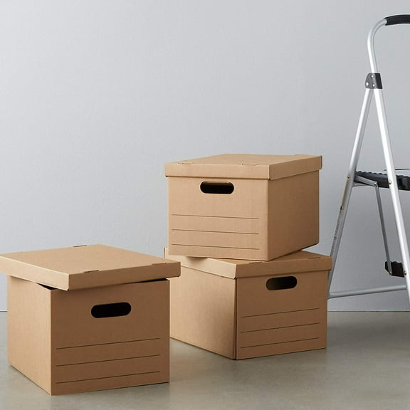 Moving Boxes with Handles and Lids, 15x10x12 in, Brown, 20 Pack