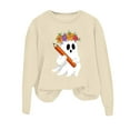 thumbnail image 3 of Funny Halloween Sweatshirts for Women Long Sleeve Crewneck Cute Ghost Skeleton Pumpkin Graphic Sweatshirt Pullover Top, 3 of 5