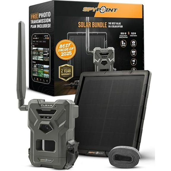 SPYPOINT Flex-m Solar Bundle Cellular Trail Camera with Solar Panel, GPS, Wifi, Night Vision, Motion Activated, Hunting Camera