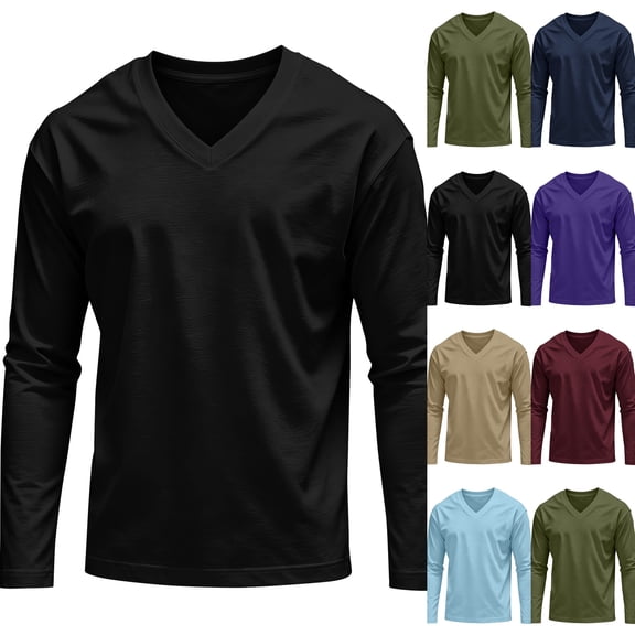 Men's Soft Breathable Long Sleeve Tops V Neck Slim Fit Basic T-Shirts Lightweight Casual Shirts for Indoor Outdoor Daily Layering,S,Black