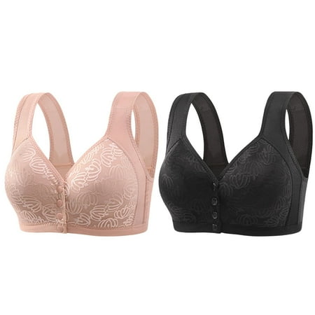 Weikingp Bras for Women  2 Bras for Older Women Front Closure Bras Bra No Underwire Plus Size Front Button Bra Everyday Bra Bralettes for Women Plus Size Lingerie Clearance Navy B