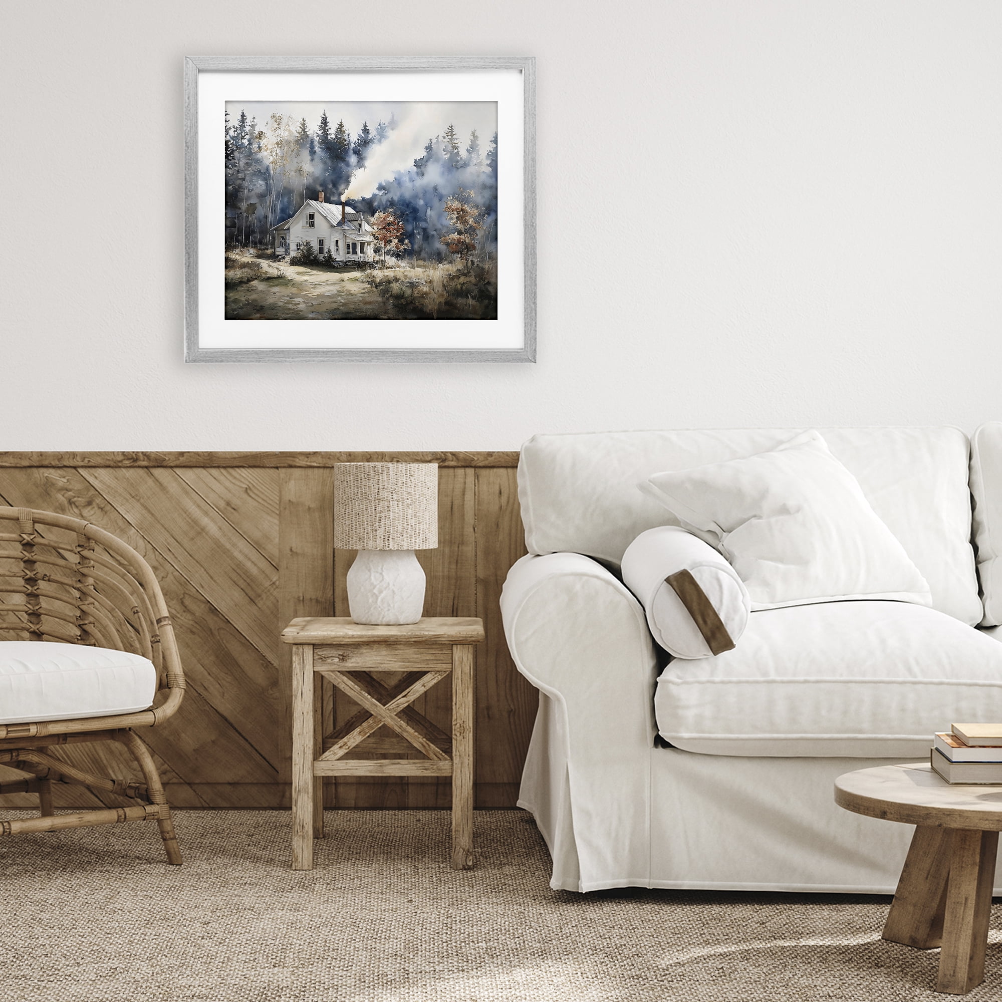 Stupell Industries Indigo Smoke at Woodland Cottage Gray Framed Print Under Glass, design by Franklyn Gregory