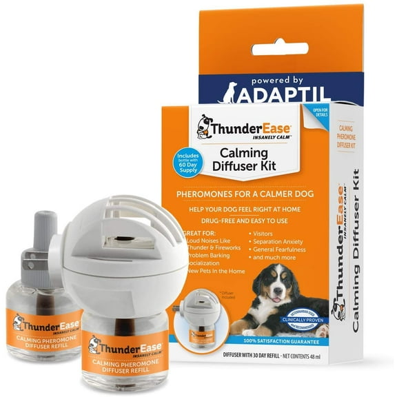 ThunderEase Dog Calming Pheromone Diffuser Kit Powered by ADAPTIL Vet Recommended to Relieve Separation Anxiety, Stress Barking and Chewing