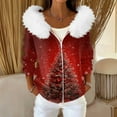 thumbnail image 2 of Women's Fashion Casual Sweater Zipper Cardigan, Christmas Themed Print Plush Hooded Jacket for Seasonal Holiday Cheer and Style,Red,M, 2 of 6