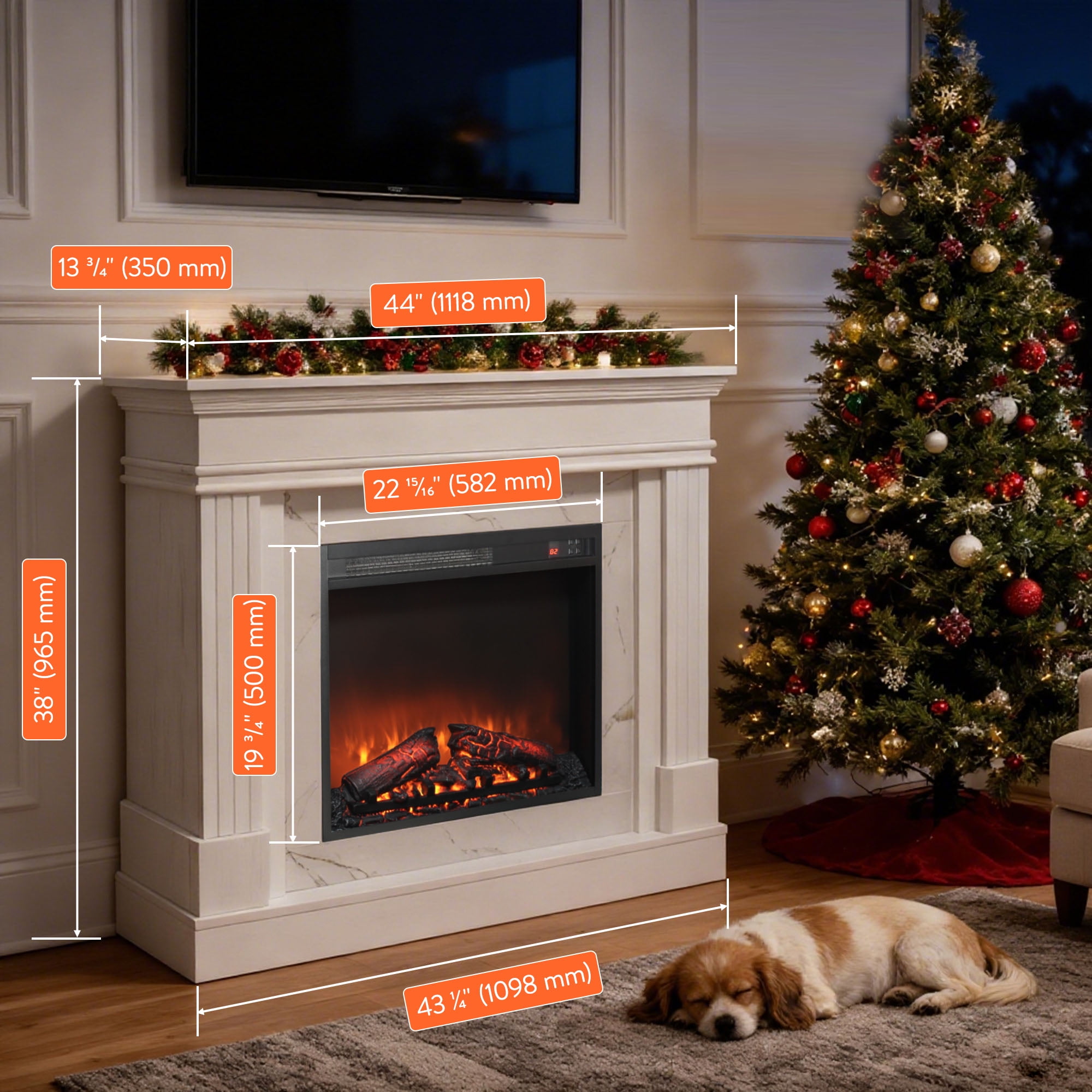 Electric Fireplace Mantel, Woode TV Stand with 24"Insert Heater, Farmhouse Heater with 4 Brightness,Freestanding Media Console for Living Room,Bedroom