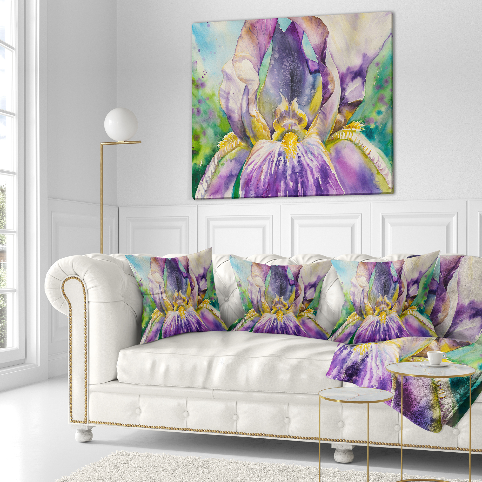 Designart Iris Flower Close up - Floral Throw Pillow - 18x18