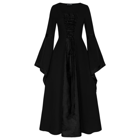 Plus Size Dress for Women Renaissance Bell Sleeves Lace-up Midi Dress for Halloween Victorian