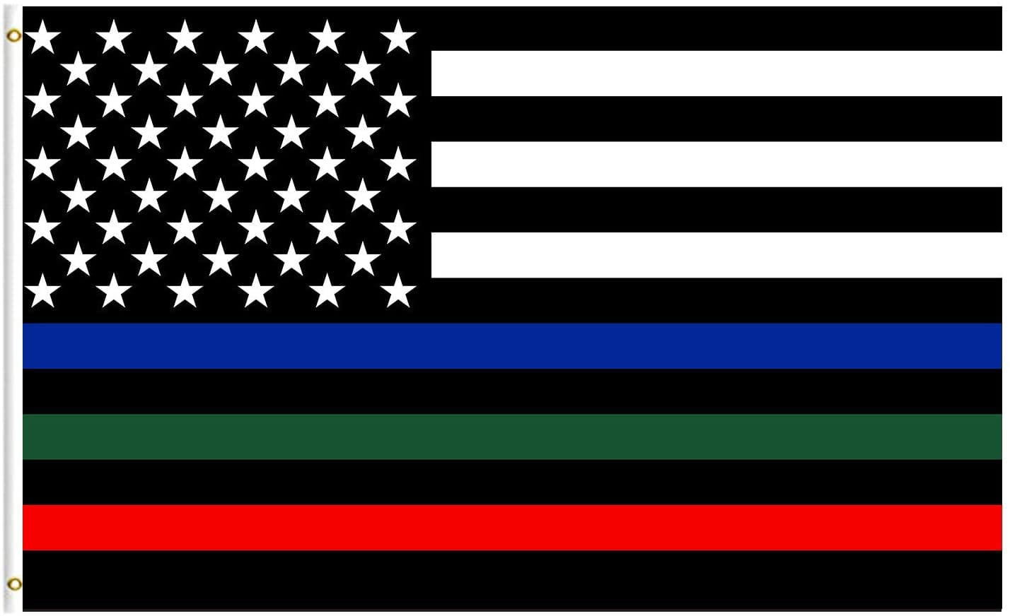 USA Thin Red Blue & Green Line 3x5ft Flag Grommets Police Fire Military 100D 