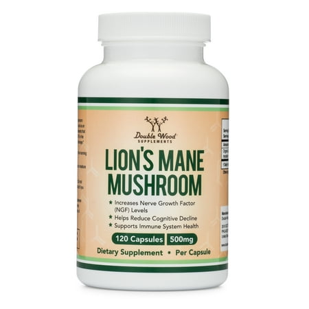 Lions Mane Mushroom Capsules (Two Month Supply - 120 Count) Organic and Vegan Supplement - Nootropic for Brain Health and Growth, Immune Booster, Made in The USA by Double Wood