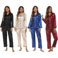 thumbnail image 5 of Women's Classic Satin Pajama Set Sleepwear Loungewear,Long Sleeve Sleepwear Womens Button Down Nightwear with Pajamas Bottoms Pants Soft Pj Lounge Sets,S-XXL Champagne, 5 of 5