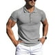 thumbnail image 1 of Camisas musculosas de manga corta para hombre Camisa de entrenamiento ajustada a rayas de color puro con cuello vuelto, 1 of 2